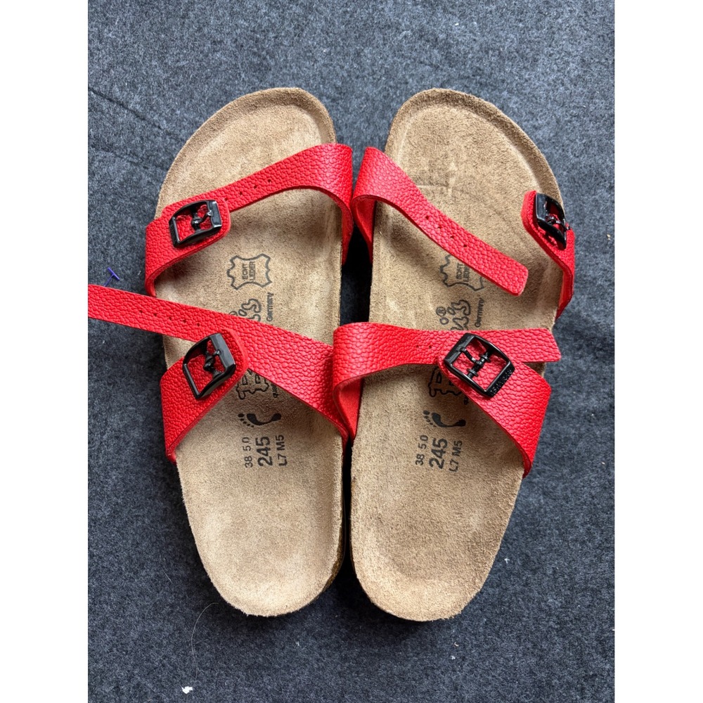 Birkis Birkenstock Salina Red Leather Sandals Slides Womens 38 L7 M5 Germany